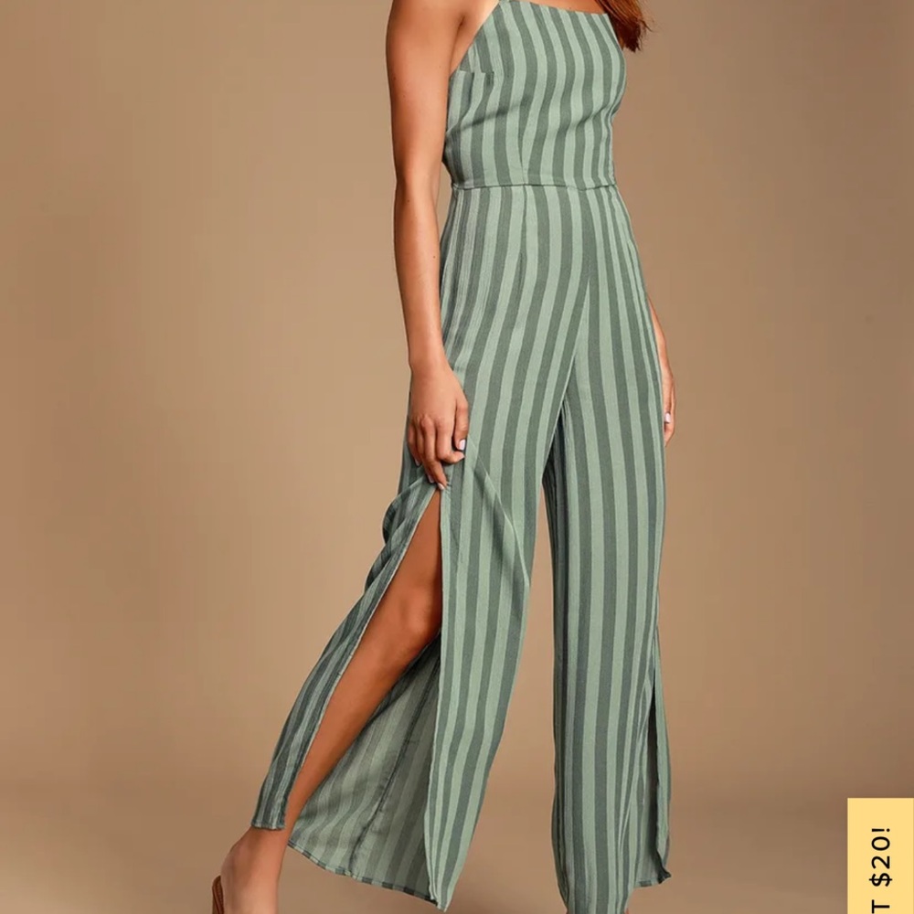 Amuse Society Green Stripe Jumpsuit